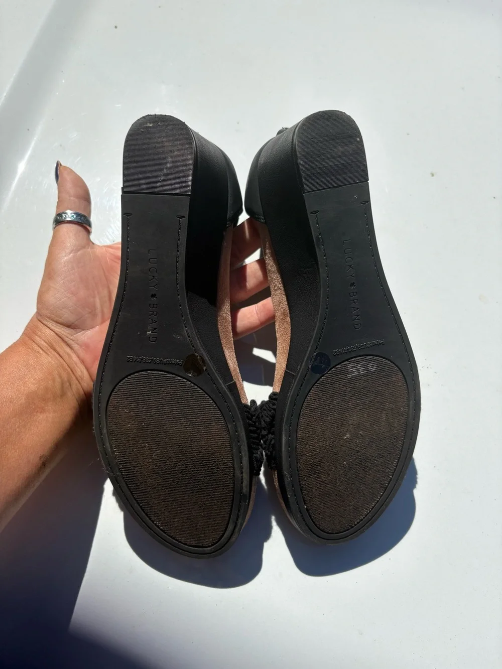 Lucky Brand Crocheted Black Wedge Strappy Wedges Sz 8